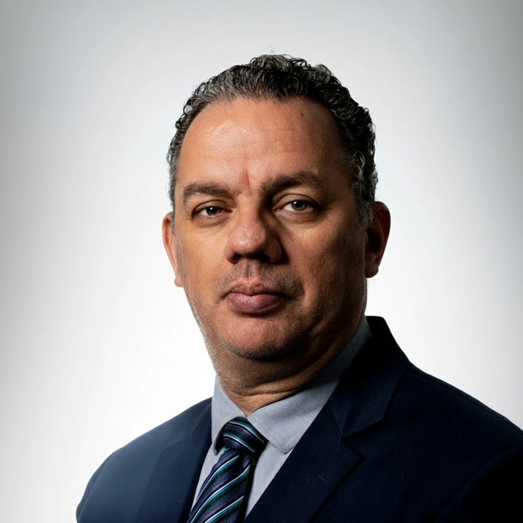 Josué Pereira, professor especialista da Escola Superior em Contabilidade e Tributação, com foco em SPED, em retrato profissional de terno e gravata.