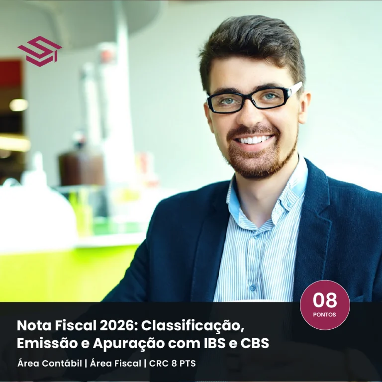 Imagem de destaque do curso Nota Fiscal 2026 da Escola Superior sobre documentos fiscais, classificação, emissão e apuração com IBS e CBS.